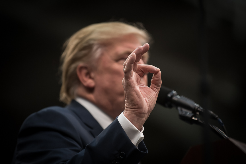 Republican presidential candidate Donald Trump speaks to supporters during a campaign stop at the Cambria County War Memorial Arena on October 21, 2016 in Johnstown, Pennsylvania. 