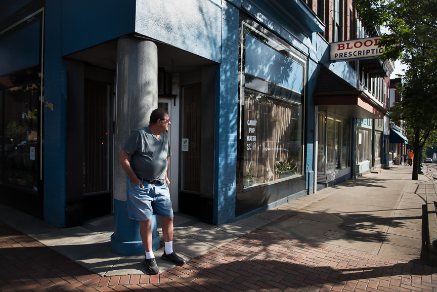 Sam Cappelli of Boardman, Ohio watches the demolition of a historic building in East Liverpool, Ohio on Thursday, Sept. 15, 2016.