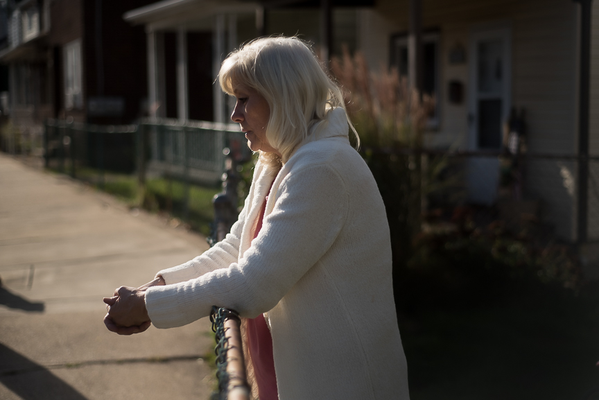 Jean Barefoot, 58, reflects on the loss of her daughter, Jessica Lally, to a heroin overdose as she stands near her Munhall, Pa., home on Tuesday, Oct. 25, 2016. Lally was found by police after her 7-year-old daughter alerted a school bus driver that her parents were blue and she was unable to wake them.