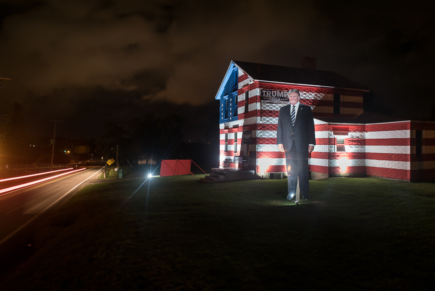 A giant statue of Donald Trump stands in a yard of a home along Route 982 just up the road from the Tin Lizzy, a 266-year-old tavern in Youngstown, Pa., on Sept. 26, 2016.