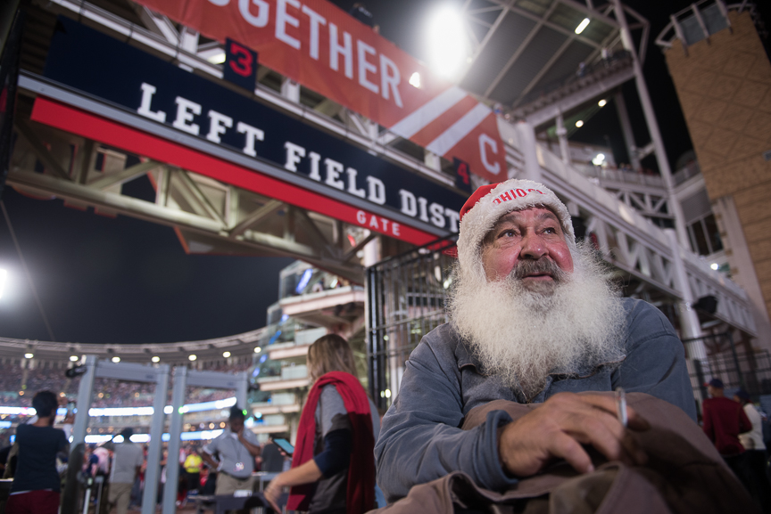 Joe Cooney of Willowick, Ohio stands outside of Progressive Field during game 6 of the World Series on November 1, 2016 in Cleveland, Ohio. 