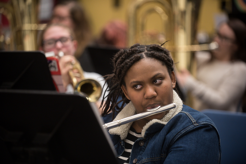 Monet Spencer, 18, plays her flute during her band class at Brashear High School on February 16, 2017. 