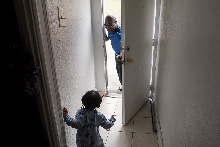 Dorian Baker, 2, stands in the doorway of his Braddock home on Feb. 28, 2017. 