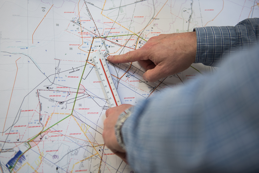 Robert Bottegal points to a map showing the Acosta Deep Mine in Friedens, Somerset County, Pa., on March 22, 2017. Justin Merriman | for the Financial Times