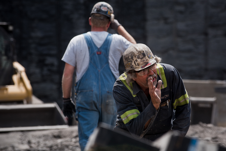 Coal Miner Russ Lambert, 61, of Berlin, Pa., who has been mining for over 37 years, yells to another miner as they work on the construction of Corsa Coal's new Acosta Deep Mine on May 18, 2017 in Friedens,Somerset, Pa. Justin Merriman for The Wall Street Journal