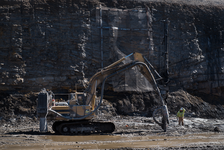A rig drills holes for explosive charges at the Corsa Coal's new Acosta Deep Mine in Friedens, Somerset County, Pa., on March 22, 2017. Justin Merriman for the Financial Times