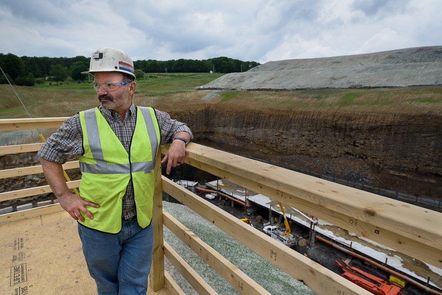 Robert Bottegal stands on a platform above the pit of the new Acosta Deep Mine on Monday, June 5, 2017 in Friedens, Somerset County, Pa. The platform was constructed for the mine's grand opening ceremony that will be held on Thursday. Justin Merriman for The Washington Post