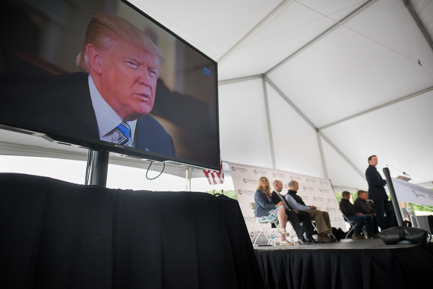 President Donald Trump delivers a recorded message at the grand opening of Corsa Coal's Acosta Deep Mine on June 8, 2017 in Friedens, Pennsylvania. Justin Merriman /Getty Images