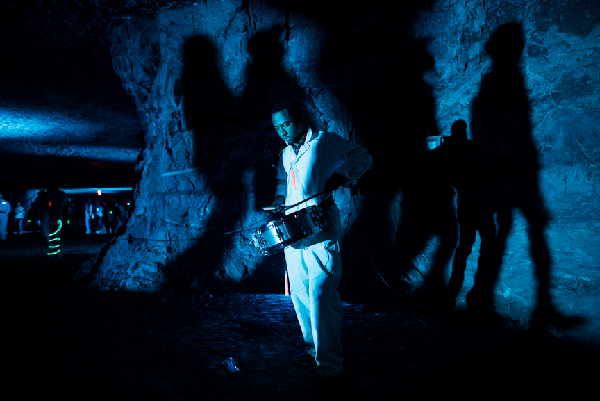 Lights are projected on the walls of Brady's Bend Underground Storage, a limestone mine that supplied much of the cement that built the city of Pittsburgh during the first half of the 20th century, during the SubSurface: Site Specific Sight & Sound arts festival on Saturday evening, Dec. 2, 2017 in East Brady, Pa. The project featured students and faculty from Carnegie Mellon University's College of Fine Arts, as well as the Integrative Design Arts and Technology (IDeATe) Network. Read more about the program in the Pittsburgh Post-Gazette . 