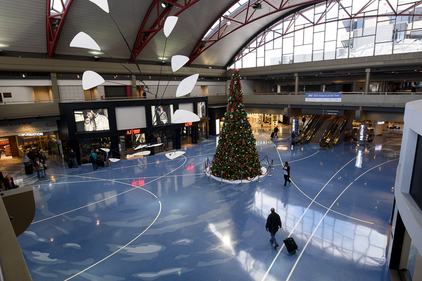  Travelers walk through an area that is planned to be the main entrance of the Pittsburgh International Airport on December 14, 2017 in Moon, Pa. 
CREDIT: Justin Merriman for The Wall Street Journal 