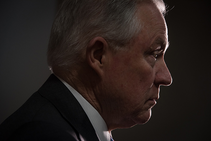  PITTSBURGH, PA-JANUARY 29: U.S. Attorney General Jeff Sessions is photographed at the federal courthouse on Grant Street on Monday, January 29, 2018 in Downtown, Pittsburgh. Sessions stopped at the U.S. attorney's office as part of his nationwide to