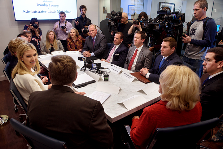  Advisor to the President Ivanka Trump joins with Administrator of the Small Business Administration Linda McMahon as they meet with small business owners in a roundtable discussion on Tuesday, February 13, 2018 at Potomac Mineral Group in Mt. Lebano