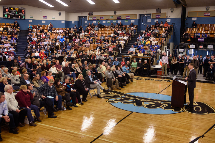  Conor Lamb speaks to Democratic committee members at the party's convention to name a candidate for Pennsylvania's 18th District on November 19, 2017 at Washington High School in Washington, Pa. 
 