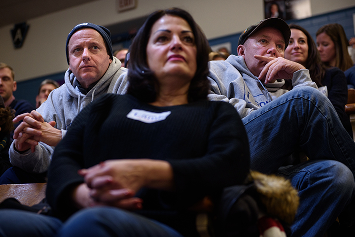  Supporters of Conor Lamb listen as he speaks to Democratic committee members at the party's convention to name a candidate for Pennsylvania's 18th District on November 19, 2017 at Washington High School in Washington, Pa.  