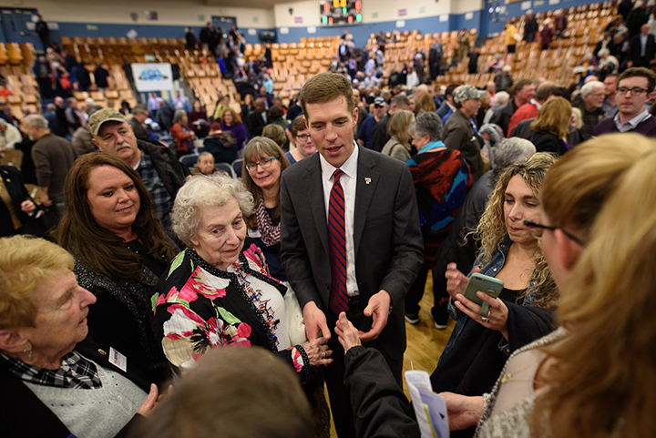  Conor Lamb talks with supporters after winning the Democratic committee members nomination for Pennsylvania's 18th District on November 19, 2017 at Washington High School in Washington, Pa.  
