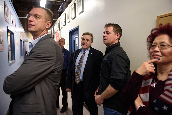  Rick Saccone, a Republican state lawmaker running for a US House seat in Pennsylvania's 18th Congressional District, (third from right), gets a tour of Rosedale Technical College on Monday, February 12, 2018 in Kennedy Township, Pa.  