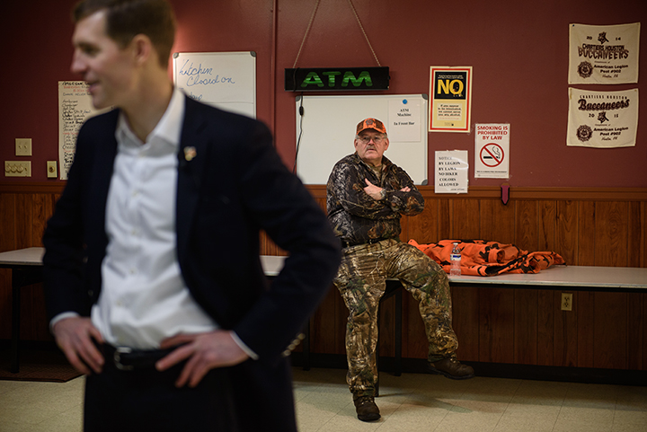 Tim Solobay, 61, of Canonsburg watches on as Conor Lamb, left, talks with supporters during a campaign event at the American Legion Post 902 on Saturday, January 13, 2017 in Houston, Pa. Solobay, a Democrat, was a former Pennsylvania State Represent