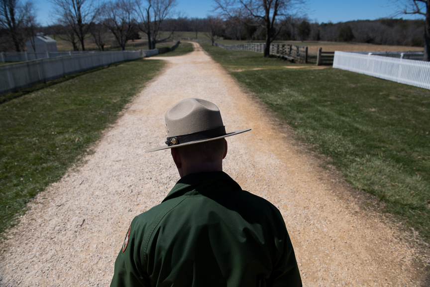  Ernest Price, Chief of Education and Visitor Services at Appomattox Court House National Park, stands along a road that runs in front of the McLean House on Monday, March 26, 2018 in Appomattox, Virginia. The McLean House was the site of General Rob