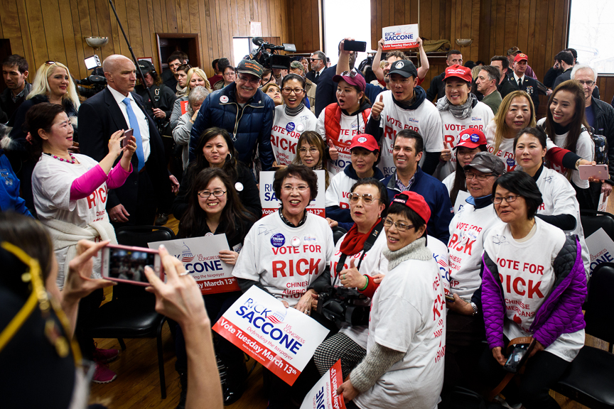  Donald Trump Jr. gets his photo taken with a group of supporters at a campaign rally for Rick Saccone, the Republican candidate for Pennsylvania's 18th congressional district, at the Blaine Hill volunteer fire department on Monday, March 12, 2018 in