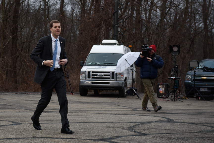  Conor Lamb, the Democratic candidate for Pennsylvania's 18th congressional district, walks into his polling location at First Church of Christ social hall on Tuesday, March 13, 2018 in Mt. Lebanon, Pa. 
 