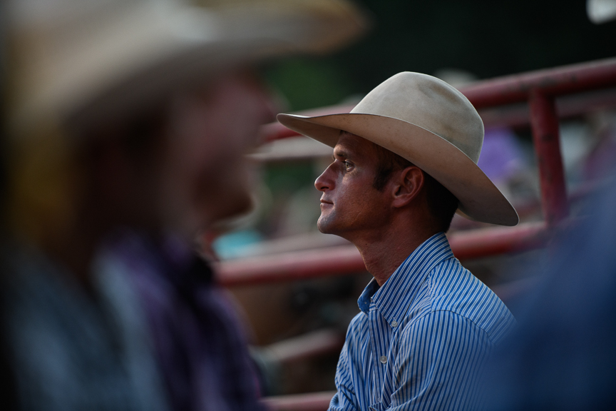  Bull rider Timmy Smith, 30, of LaBelle, Florida, waits for his turn to compete in the Fort Armstrong Championship Rodeo on Friday, July 13, 2018 at the Crooked Creek Horse Park in Ford City, Pa. 