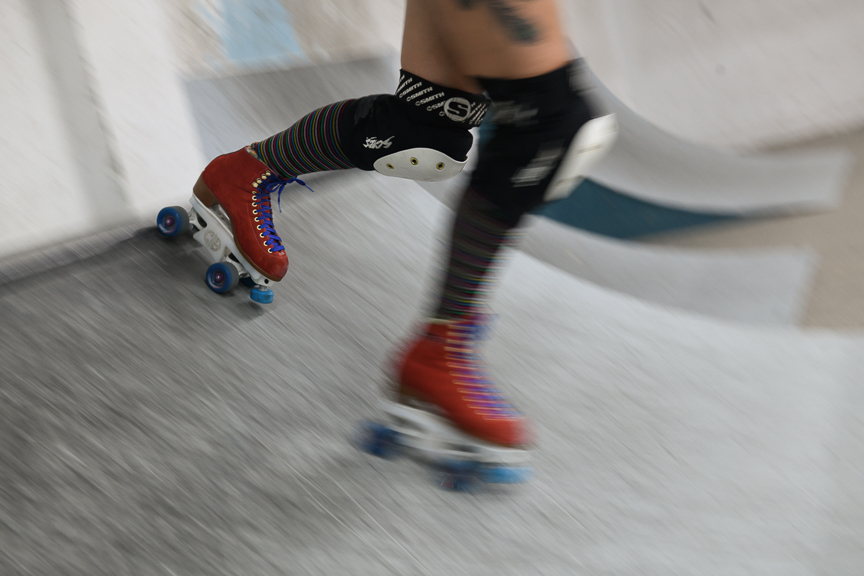  Helen Geleskie, 26, of Castle Shannon, Pa., roller-skates during 'Womxn & Grrrl Session' at Switch and Signal Skatepark on Sept. 9, 2018 in Swissvale, Pa. 