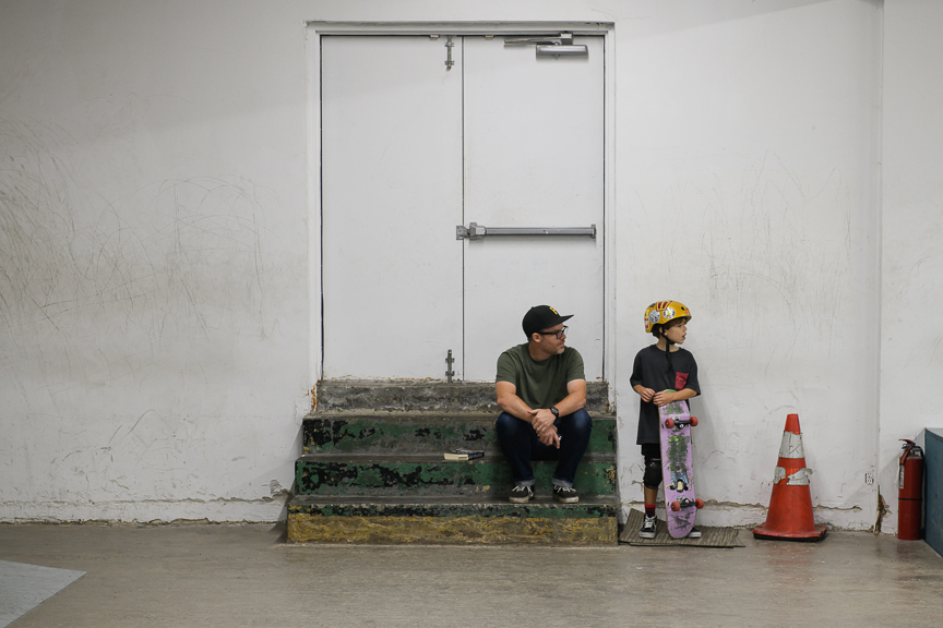  Matthew Newton of Wilkins Township, sits with his son, Nico, 7, as he skates at Switch and Signal Skatepark on Sept. 1, 2018 in Swissvale, Pa. 