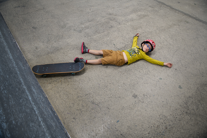  Desmond Henry, 6, of East Liberty, Pa., takes an awkward break from skating at Switch and Signal Skatepark on Sept. 1, 2018 in Swissvale, Pa. 