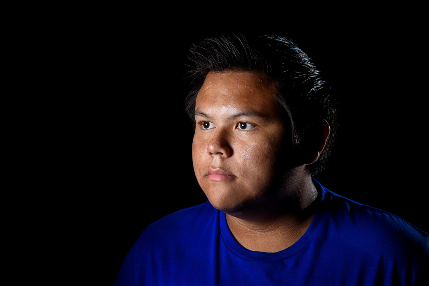  Demarian Benally, 14, photographed at San Juan High School on October 2, 2018 in Blanding, Utah. Banally says, "It is important to me to save Navajo language and protect our tradition. Our culture will be stronger and others will be able to learn it