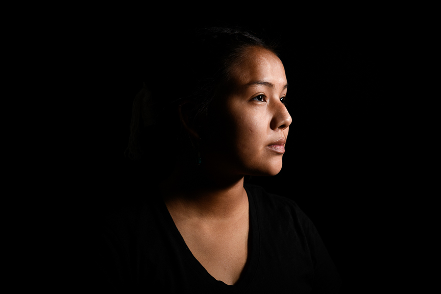  Claramae Armajo, 14, photographed at San Juan High School on October 2, 2018 in Blanding, Utah. "My great grandmother used to speak to me in Navajo. I'm very thankful that she and my grandma taught me."

 