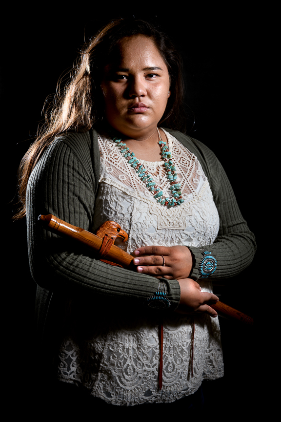  Esperanzo Lee, 16, holds her Navajo flute, as she is photographed at San Juan High School on October 2, 2018 in Blanding, Utah. "It's a good thing to keep our culture and language alive. It's something we need to keep going for our youth. It brings 