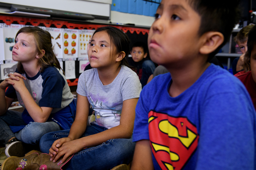  Elementary students learn Navajo at Blanding Elementary School on October 1, 2018 in Blanding, Utah. 