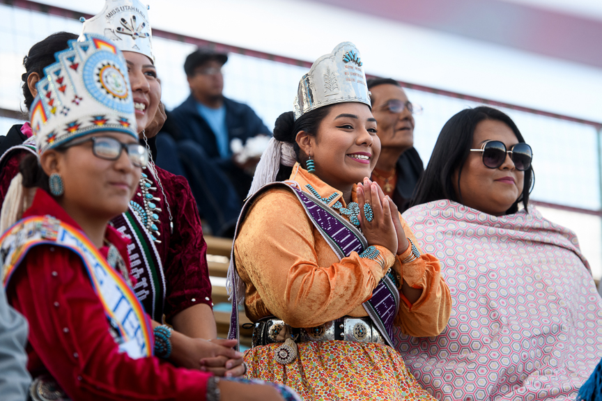  People watch the Miss Northern Navajo coronation at the Shiprock Northern Navajo Nation Fair on October 5, 2018 in Shiprock, New Mexico.  