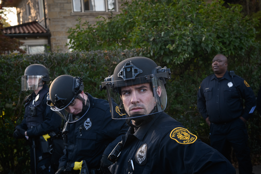  Pittsburgh Police move in during a tense moment at a solidarity march. 