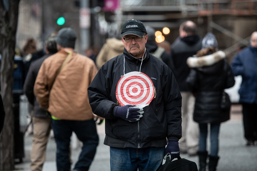  PITTSBURGH, PA-JANUARY 7, 2019: Several hundred supporters of the Second Amendment gather at the City-County Building on Monday, January 7, 2019 in Downtown, Pittsburgh. The protesters gathered to rally against the city council's proposed restrictio