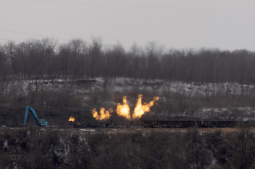  Flames shoot out of the hillside at U.S. SteelÕs Irvin Works in West Mifflin, Pa., where coke oven gas is being flared from U.S. Steel's Clairton Coke Works on Tuesday, March 5, 2019.  