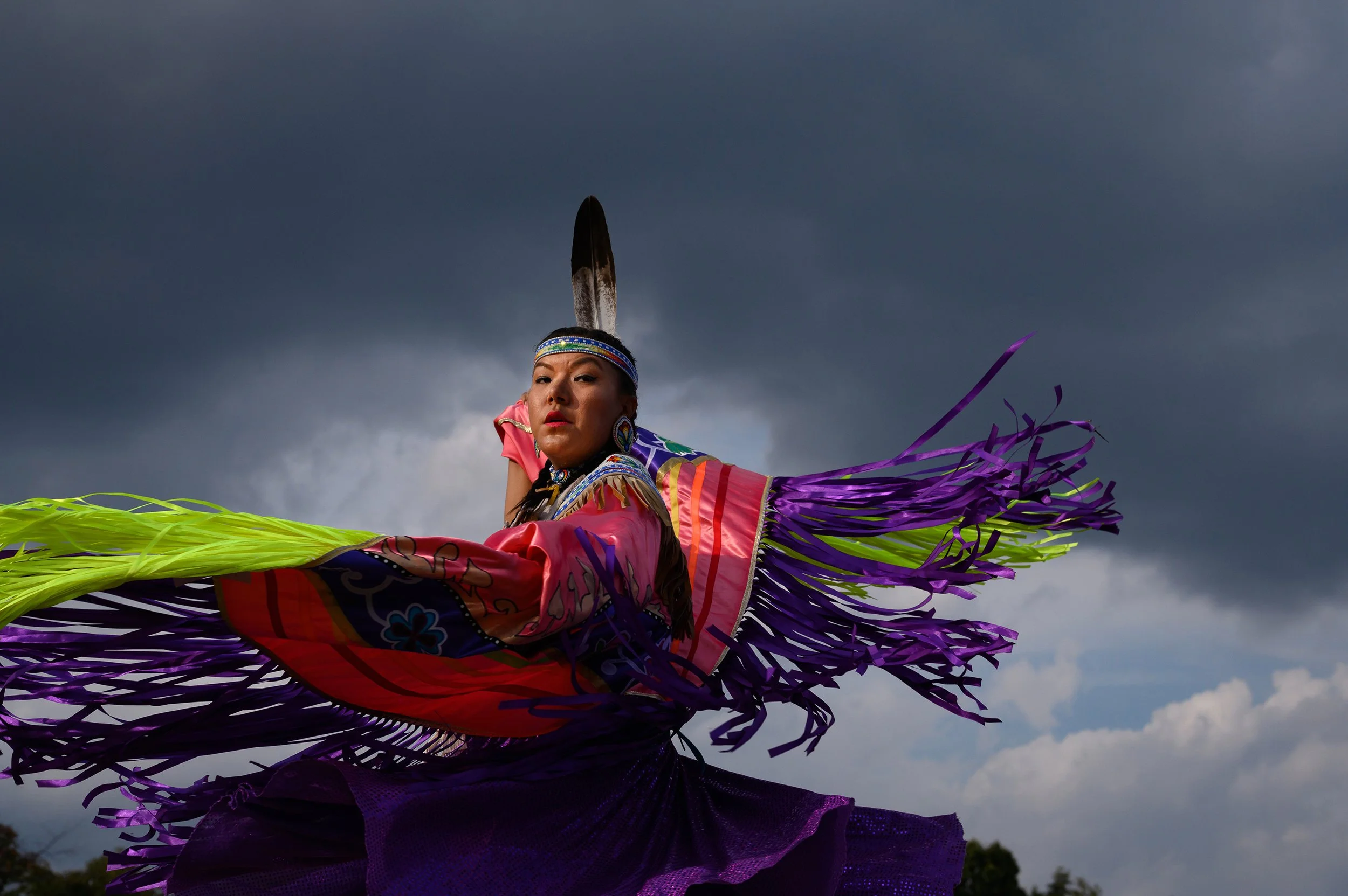  Deanne Hupfield, a Temagami First Nation fancy shawl dancer, performs at a powwow at the Council of Three Rivers American Indian Center in Dorseyville, Pa., where she teaches through dance. 