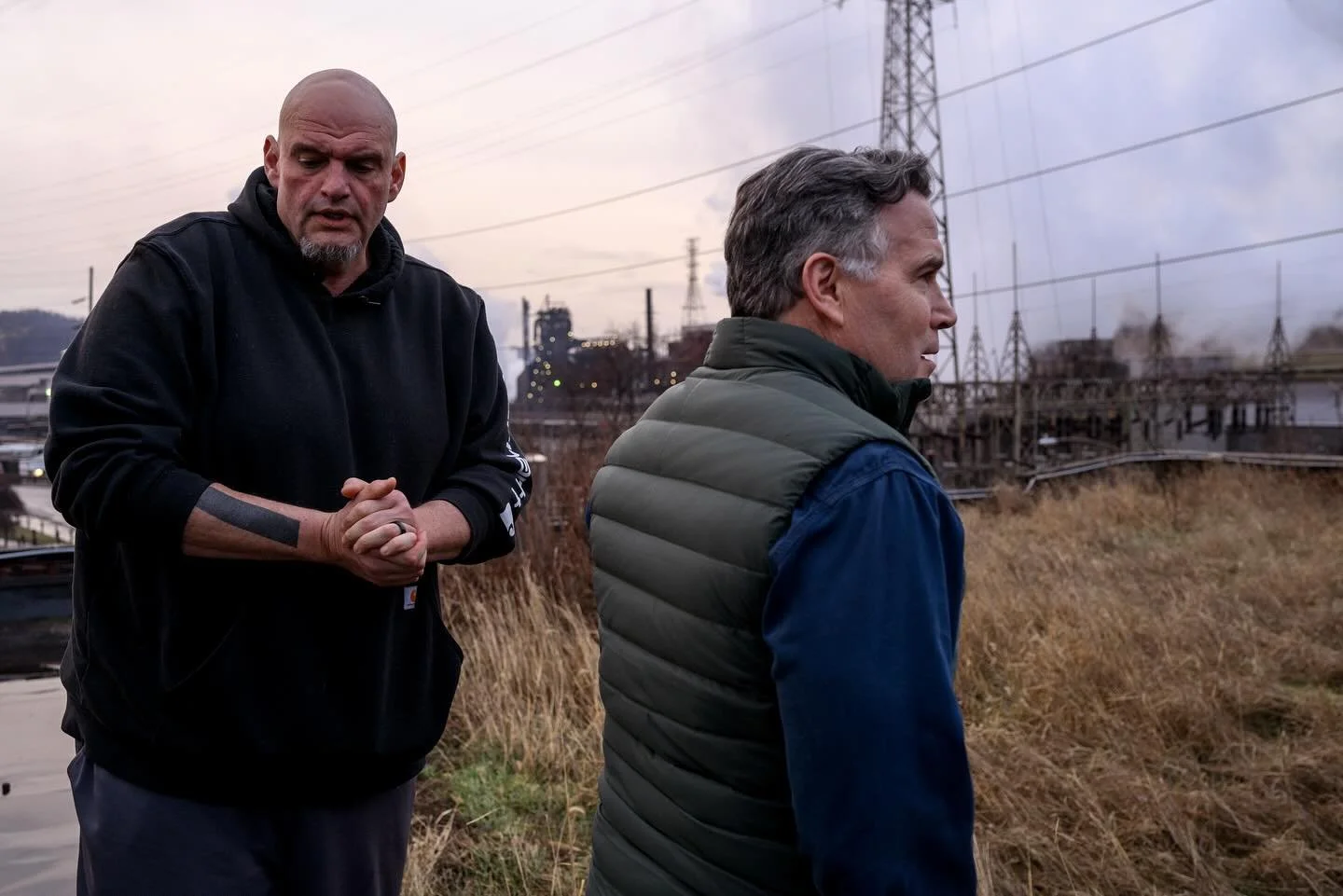 Pennsylvania&rsquo;s U.S. Senators John Fetterman and Dave McCormick, sit down together at Fetterman&rsquo;s home across the street from U.S. Steel&rsquo;s Edgar Thomson Works in Braddock, Pa., in February. Pennsylvania is one of only two states with