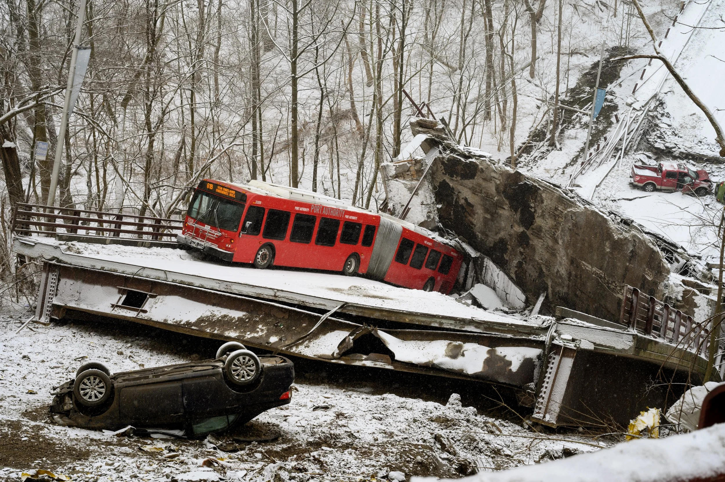  A bridge collapse along Forbes Avenue near Frick Park in Pittsburgh, Pa. 