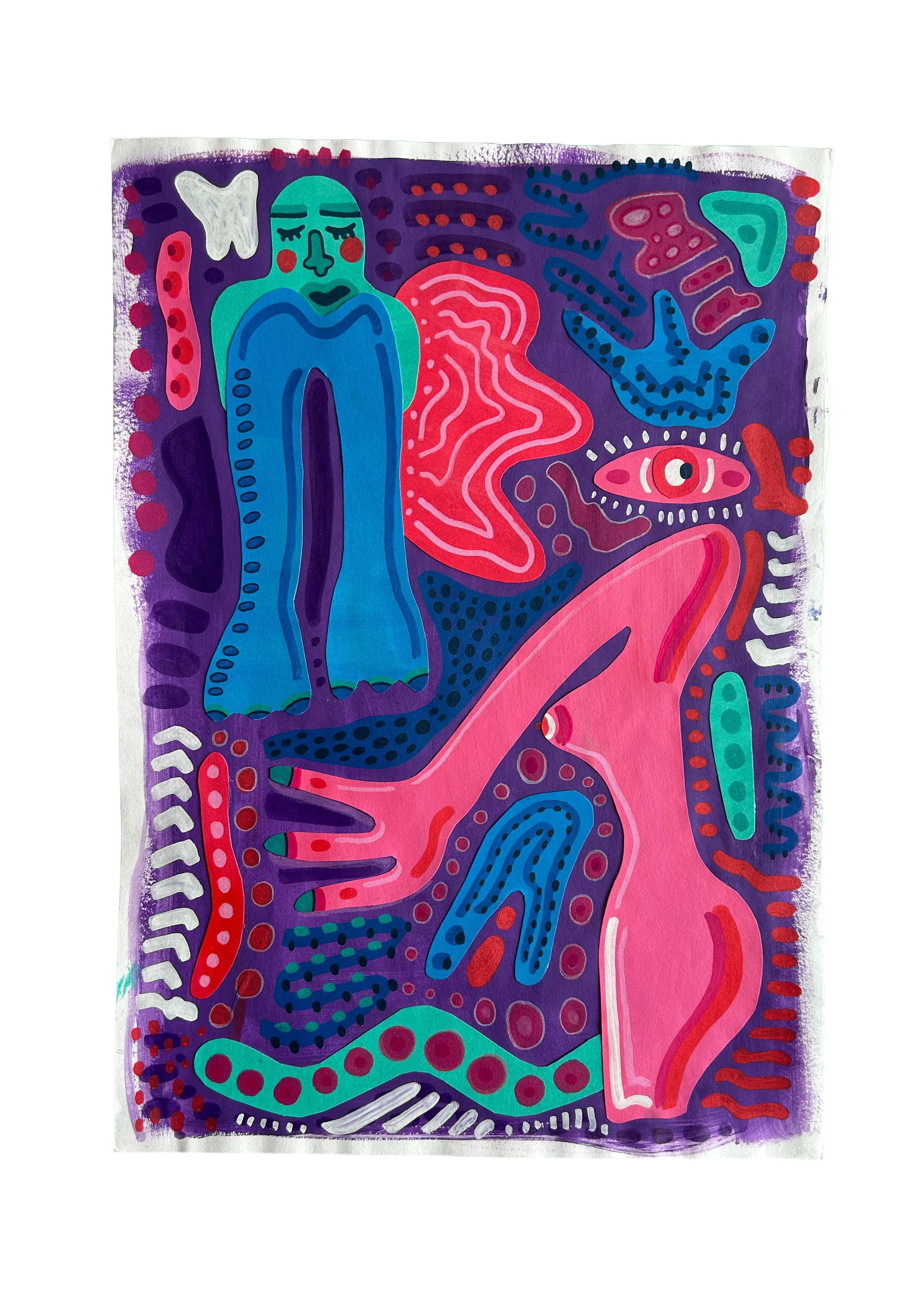 No Title – originales Kunstwerk mit Acrylfarbe, Marker, Collage und Buntstift auf Papier