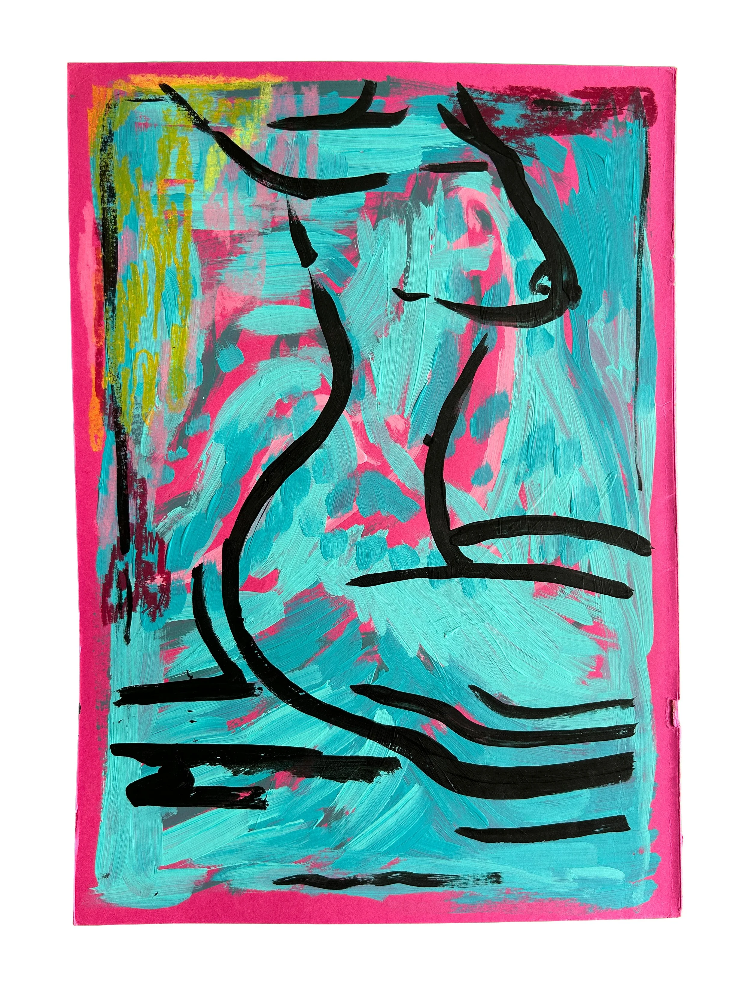 No Title – originales Kunstwerk mit Acrylfarbe und Buntstift auf Papier