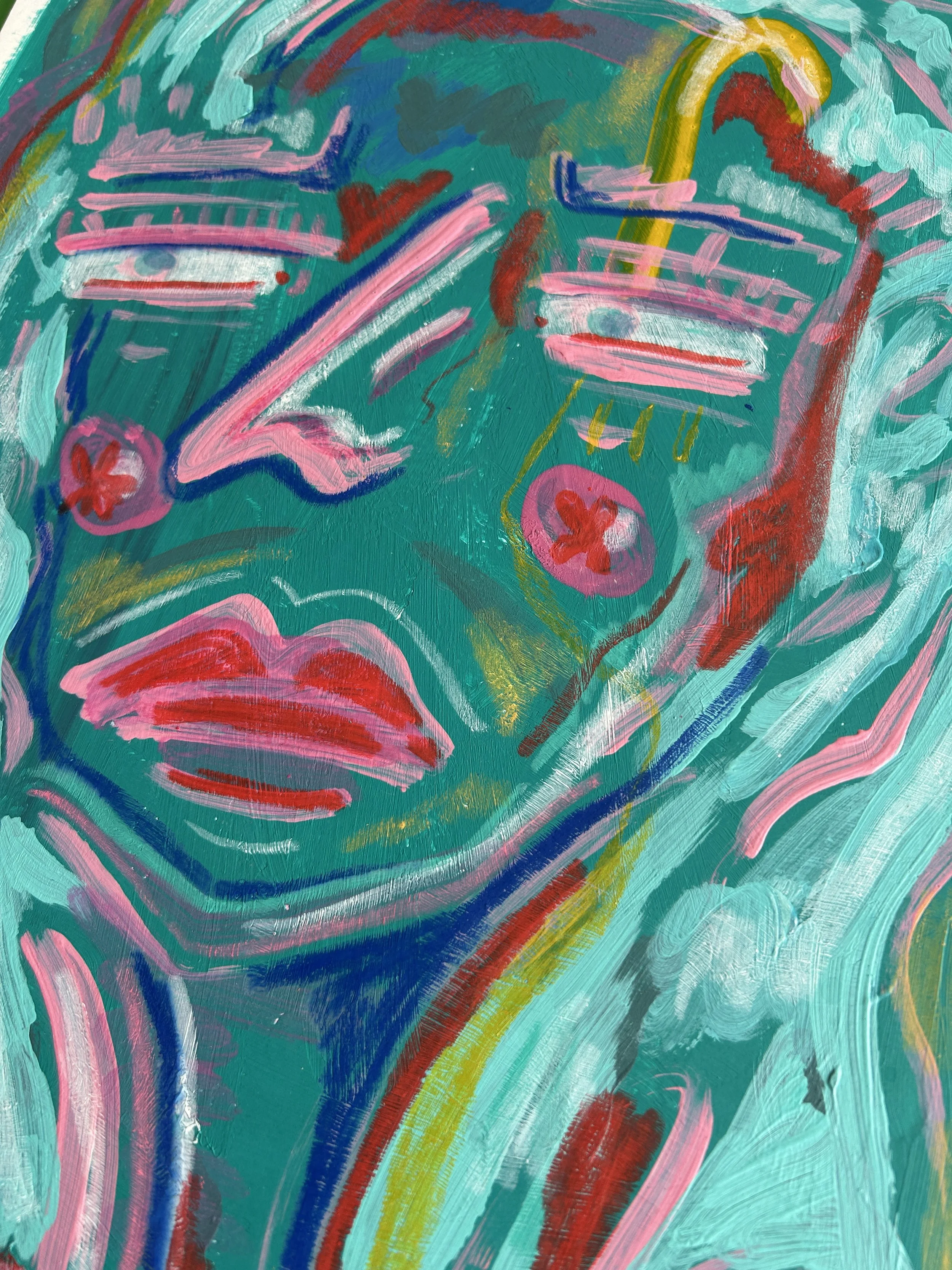 No Title – originales Kunstwerk mit Acrylfarbe, Marker und Buntstift auf Papier