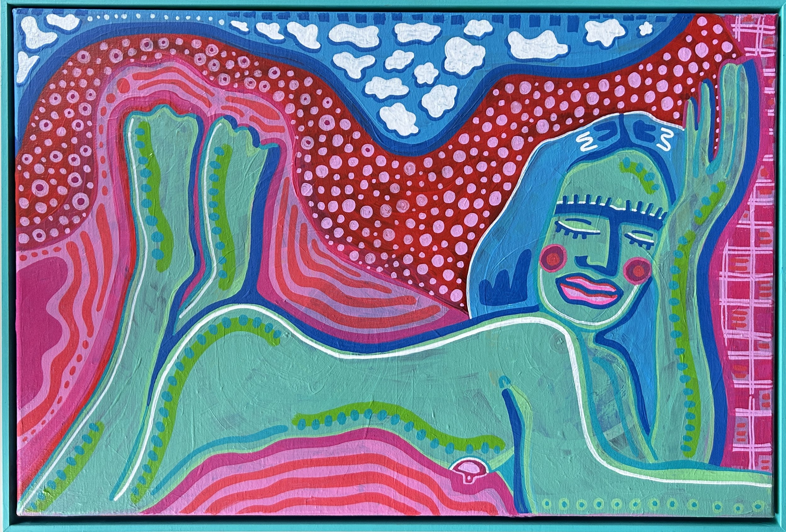 Kasi – originales Kunstwerk mit Acrylfarbe, Marker und Buntstift auf Leinwand