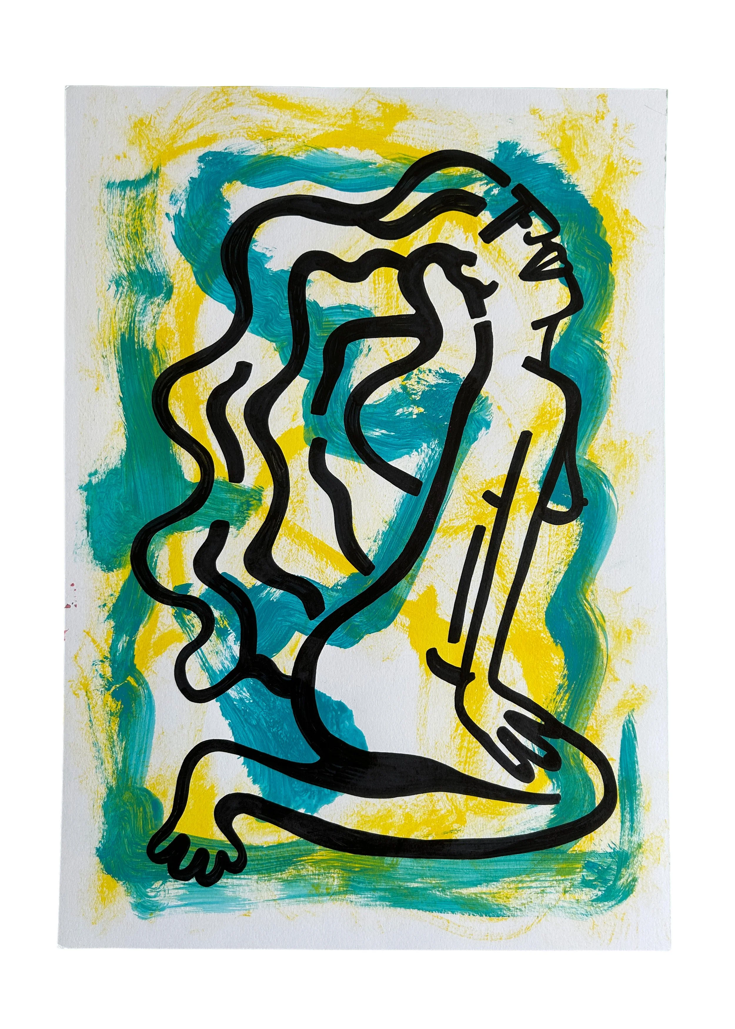 No Title – originales Kunstwerk mit Acrylfarbe und Marker auf Papier