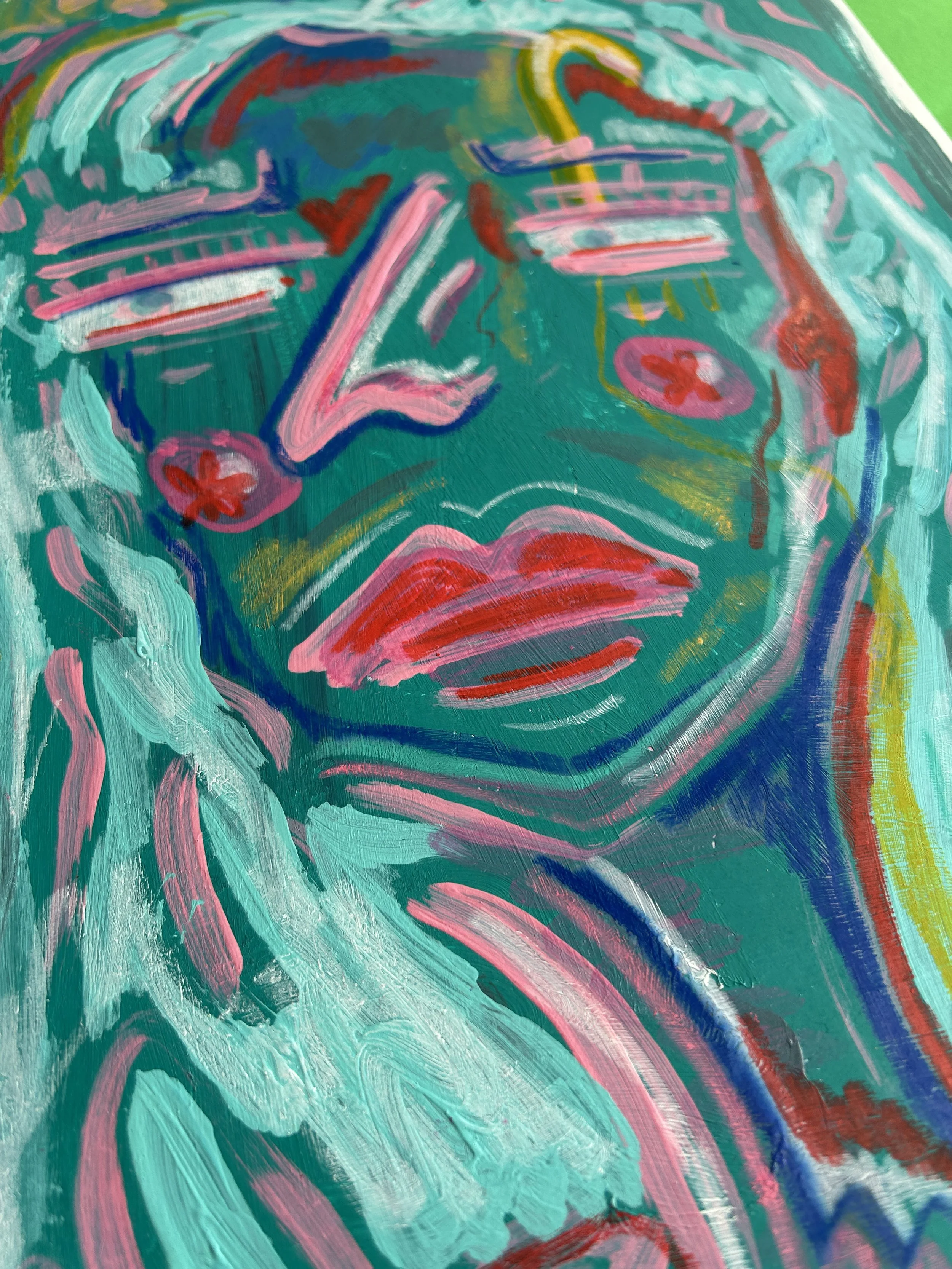 No Title – originales Kunstwerk mit Acrylfarbe, Marker und Buntstift auf Papier