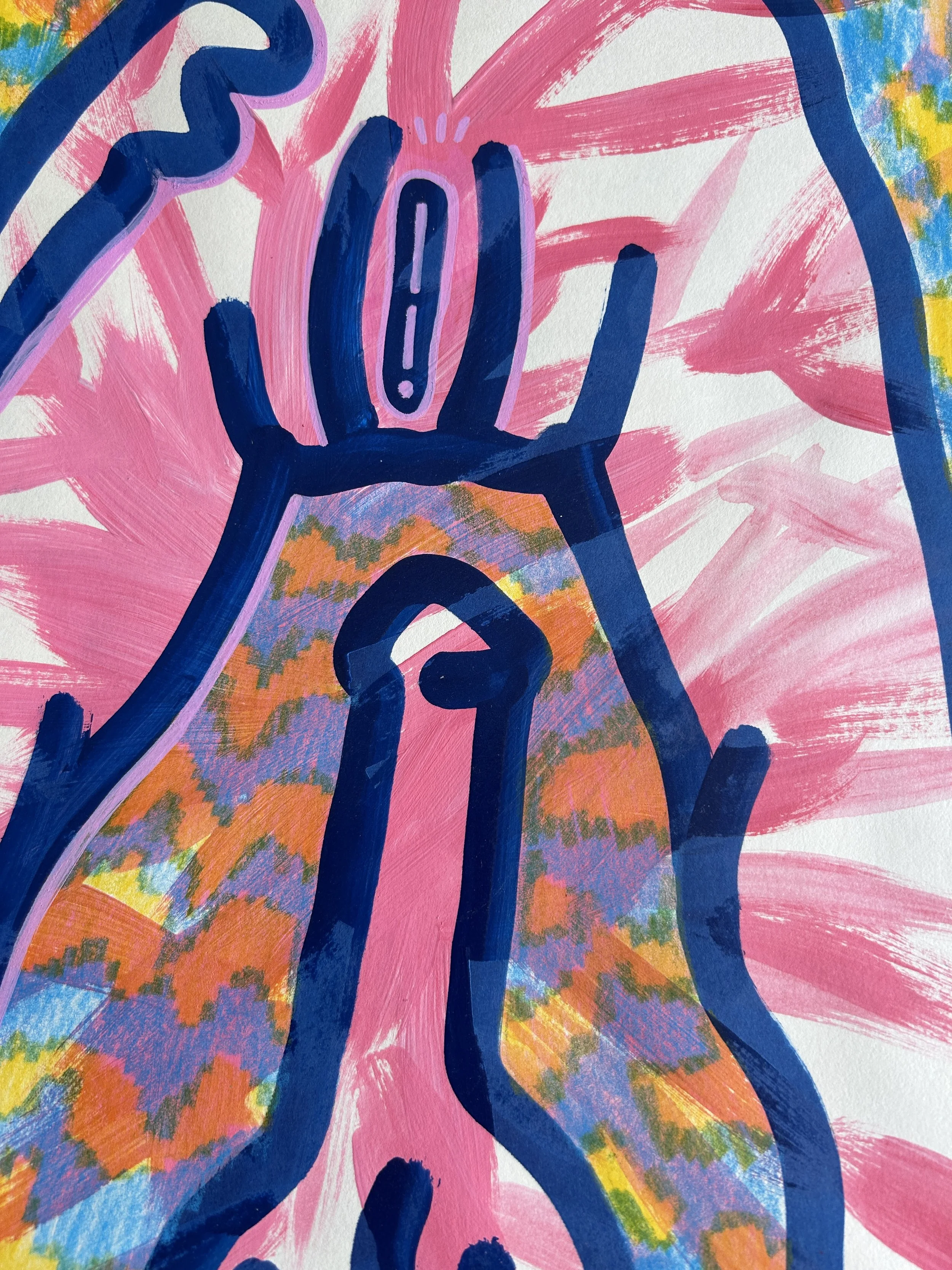 No Title – originales Kunstwerk mit Acrylfarbe, Marker und Buntstift auf Papier