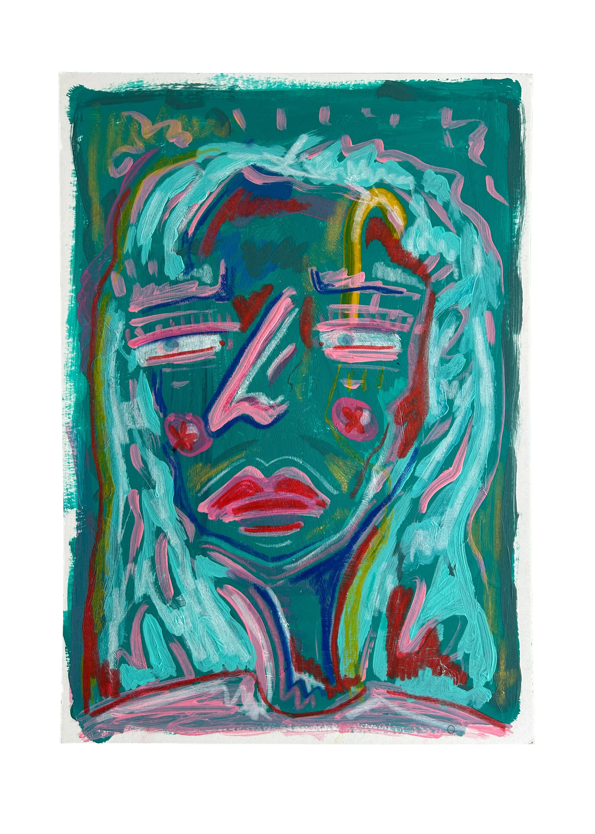 No Title – originales Kunstwerk mit Acrylfarbe, Marker und Buntstift auf Papier