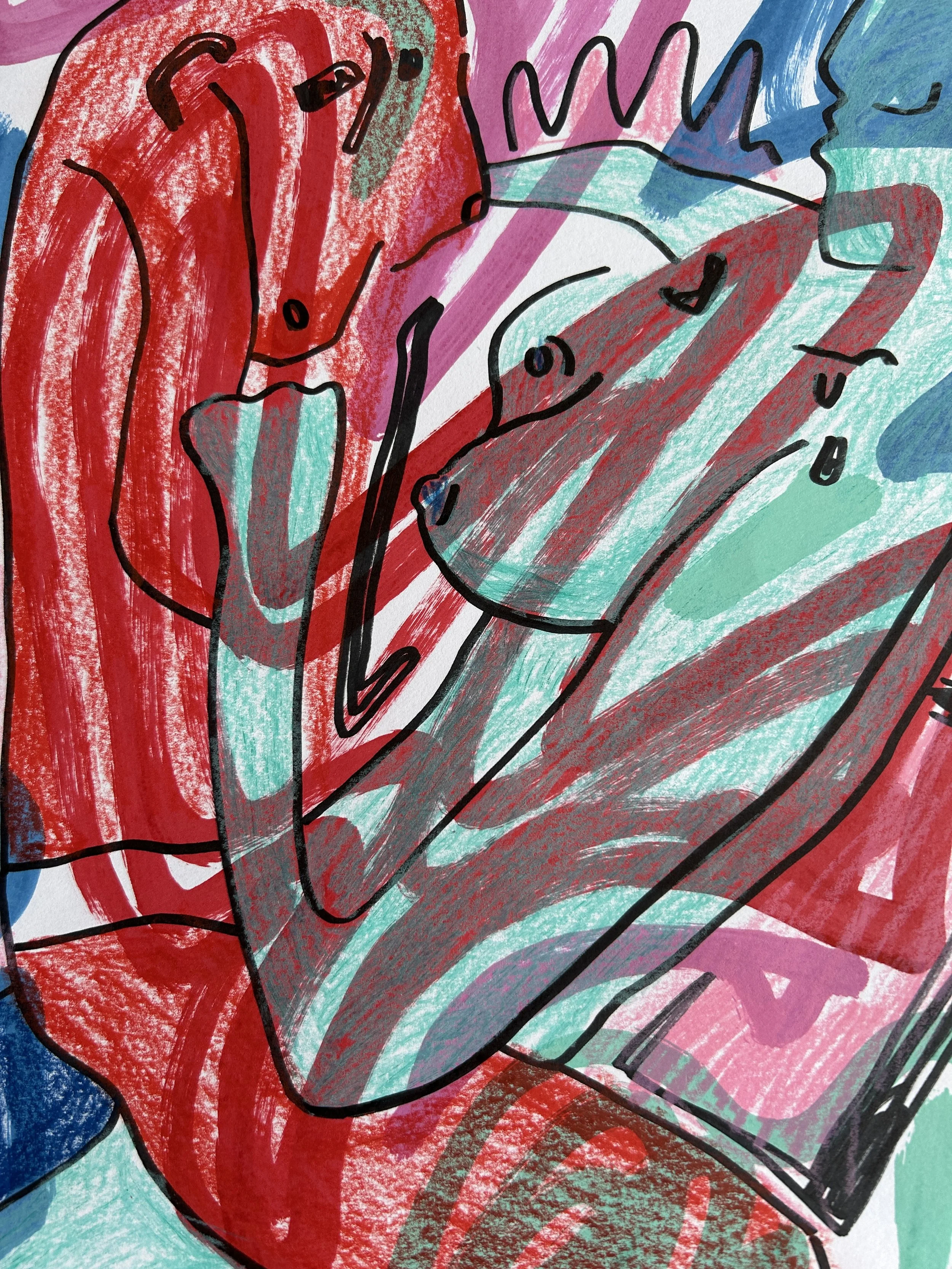 When There Is Love – originales Kunstwerk mit Marker und Buntstift auf Papier