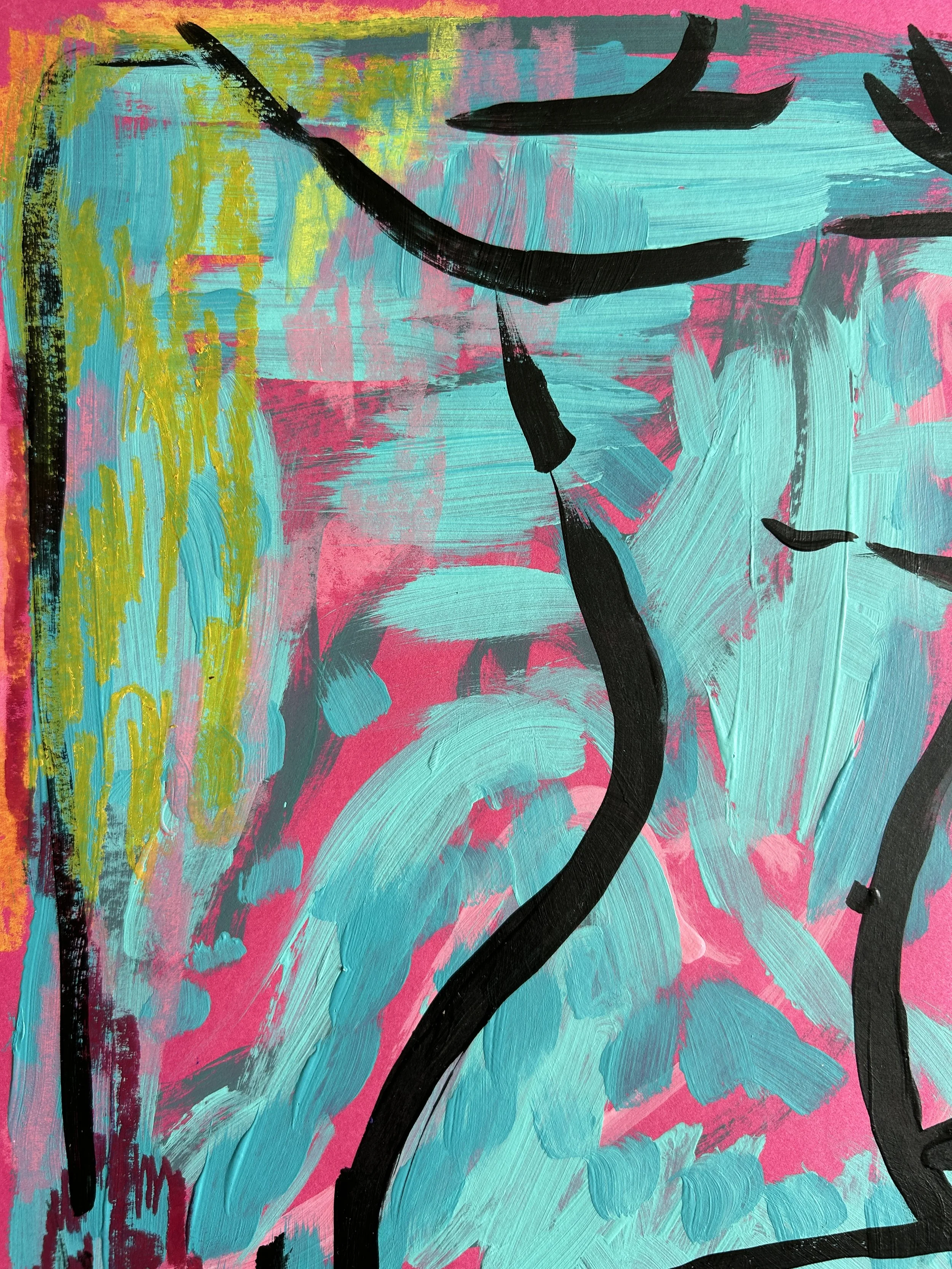 No Title – originales Kunstwerk mit Acrylfarbe und Buntstift auf Papier