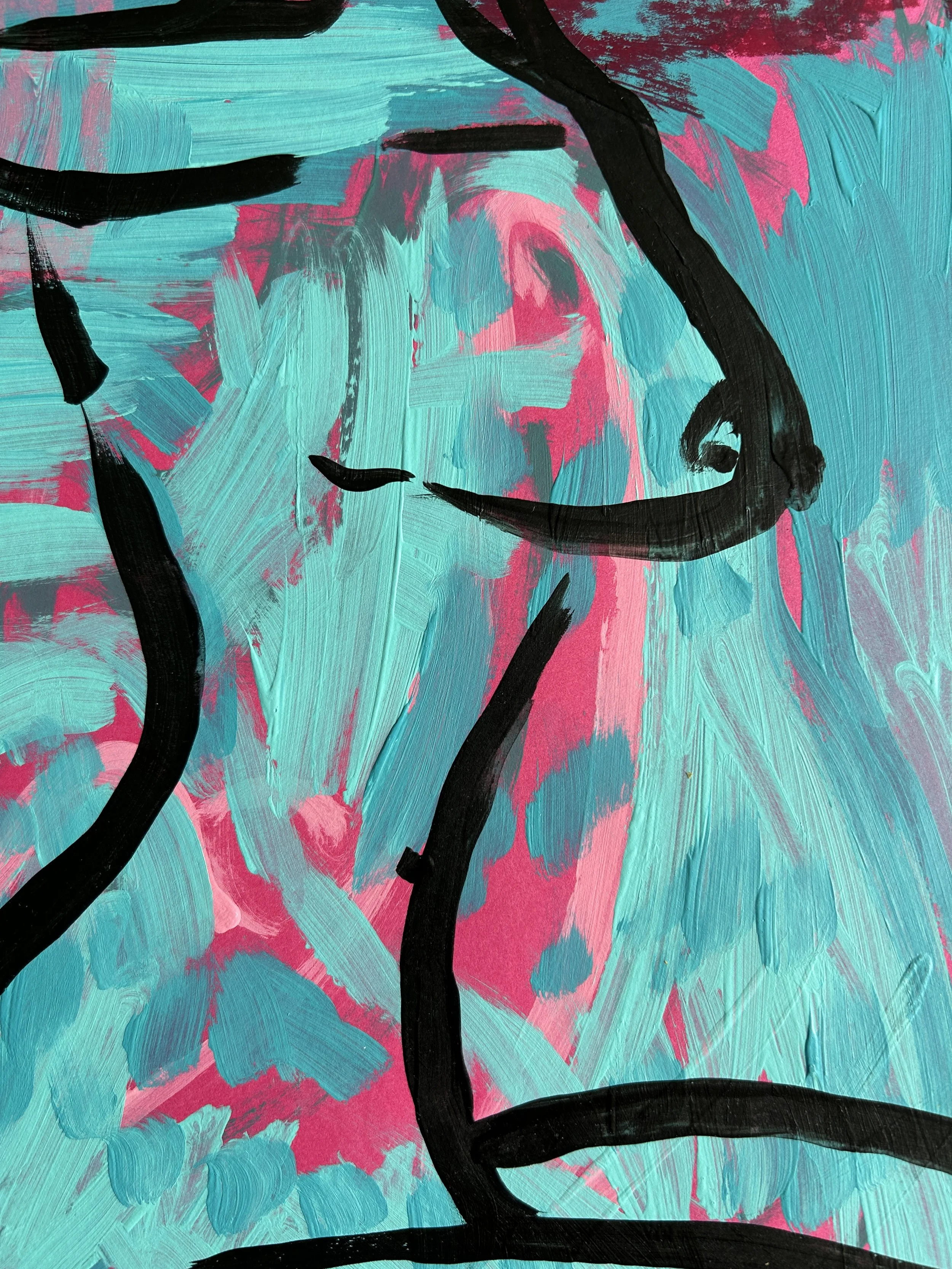 No Title – originales Kunstwerk mit Acrylfarbe und Buntstift auf Papier